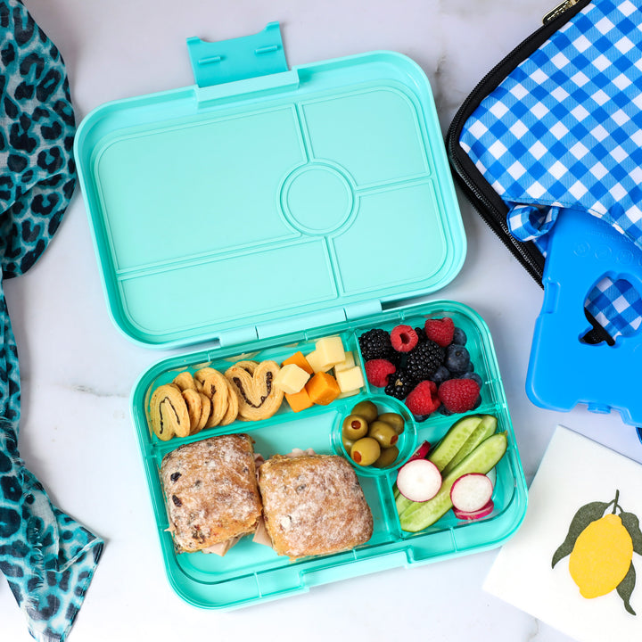 Leakproof Yumbox Tapas Bali Aqua - 5 Compartment Bento Box with Clear Aqua Tray - Extra Large Size