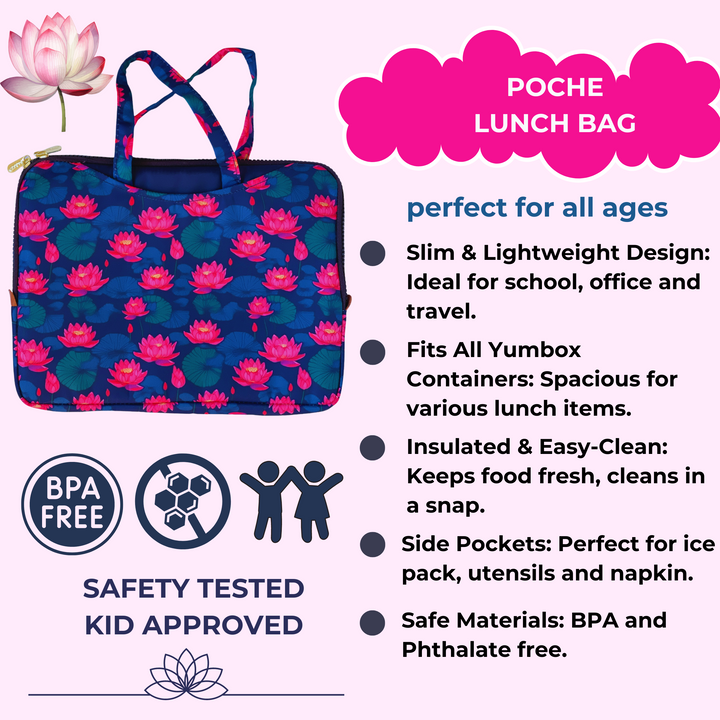 Yumbox Poche - Insulated Lunch Bag Sleeve with Handles - Lotus Flowers