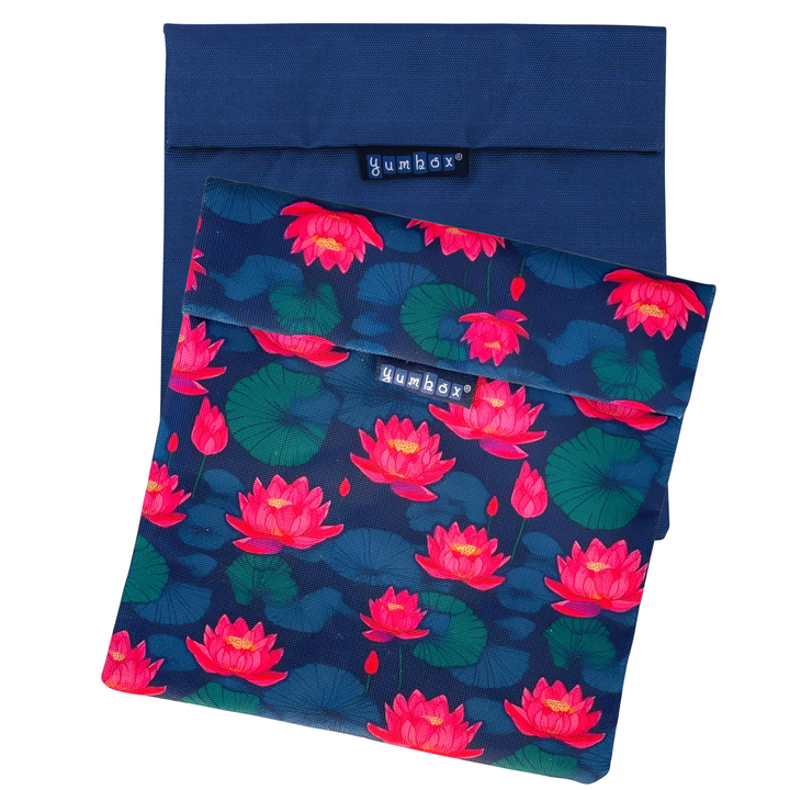 Reusable Sandwich Bag - Set of 2 - Navy & Lotus Flowers