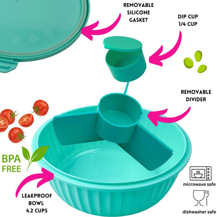 Poke Salad Bowl with 3 Part Divider - Paradise Aqua