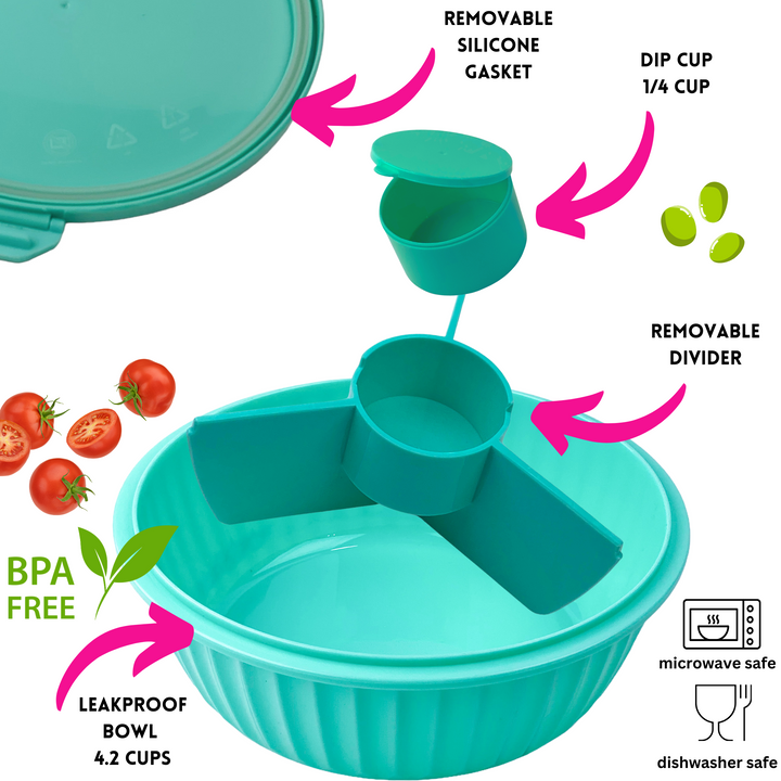 Poke Bowl with 3 Part Divider - Paradise Aqua