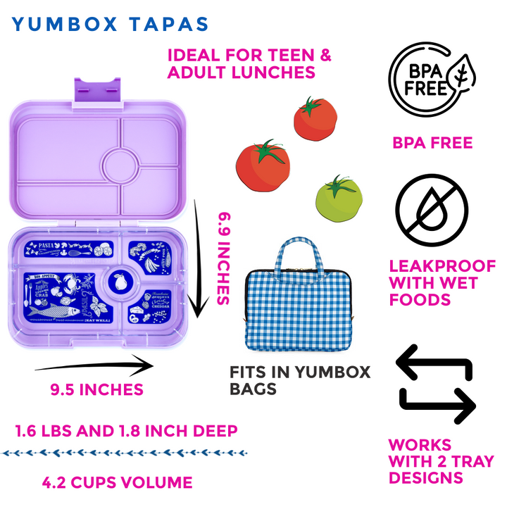 Leakproof Yumbox Tapas Seville Purple - 5 Compartment - Bon Appetit Tray - Largest Size Bento