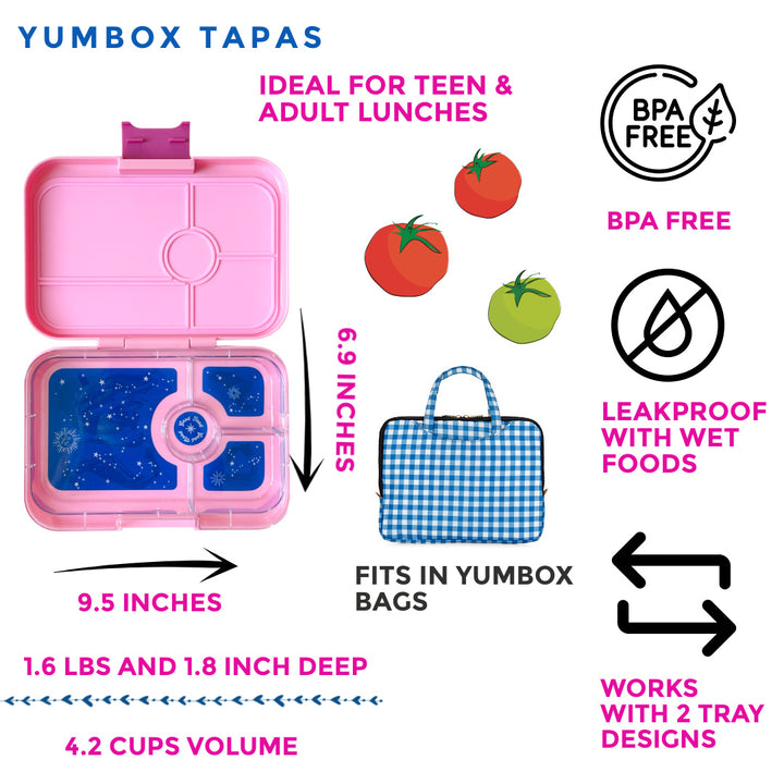 Leakproof Yumbox Tapas Bento Lunch Box - 4 Compartment - Capri Pink with Zodiac Tray for Kids and Adults