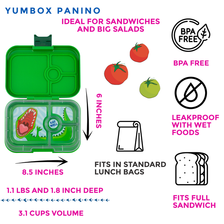 Leakproof Sandwich Friendly Bento Box - Jurassic Green (Dinosaur)