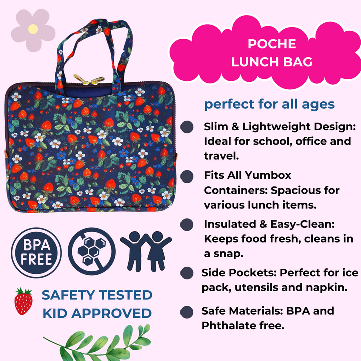 Yumbox Poche - Insulated Lunch Bag Sleeve with Handles - Strawberry Fields