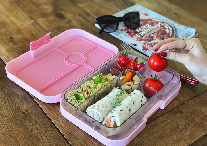 Leakproof Yumbox Tapas Bento Lunch Box - 5 Compartment - Capri Pink with Jungle Tray