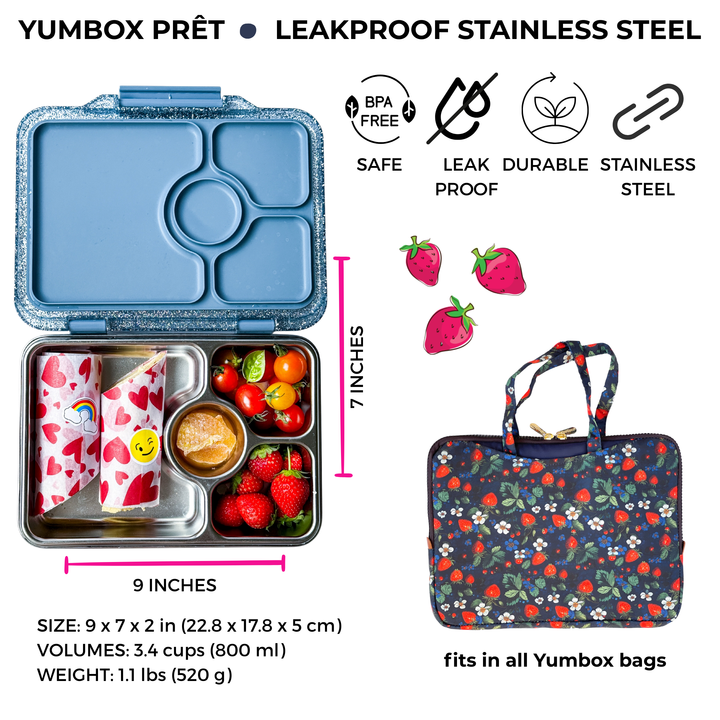 Yumbox Prêt – Leakproof Stainless Steel Lunch Box - Paris Blue Glitter