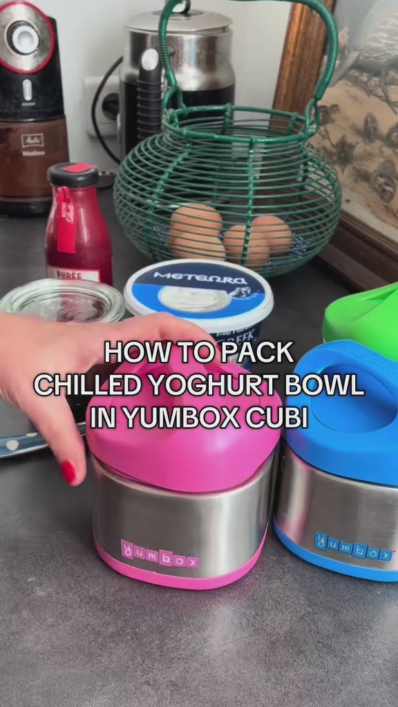 Yumbox Cubi Thermal Food Jar for Kids - Easy Carry and Open Lid 10 oz  - Berry Pink