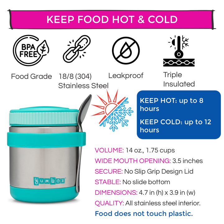 Yumbox Zuppa Thermal Food Jar with Spoon and Band - Caicos Aqua, 14oz