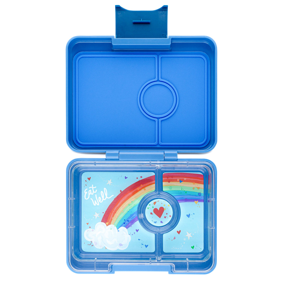 Snack Size Bento Lunch Box Sky Blue (Rainbow Tray with Clouds on Lid)