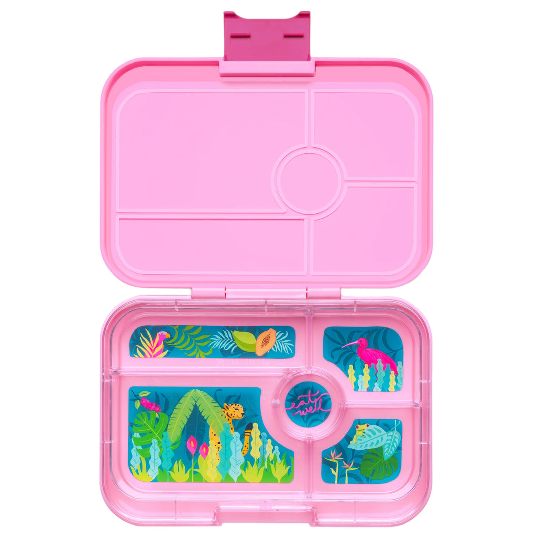 Leakproof Yumbox Tapas Bento Lunch Box - 5 Compartment - Capri Pink with Jungle Tray