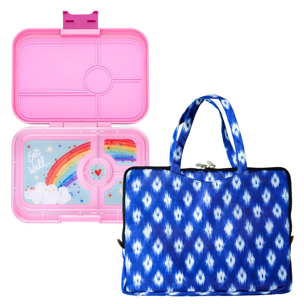 Capri Pink Tapas Lunch Box & Ikat Print Slip Lunch Sleeve Bag
