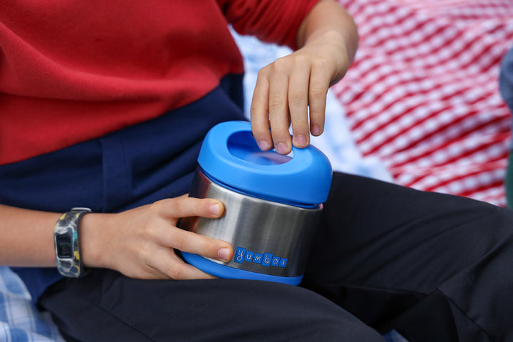 Yumbox Cubi Thermal Food Jar for Kids - Easy Carry and Open Lid 10 oz  - Surf Blue