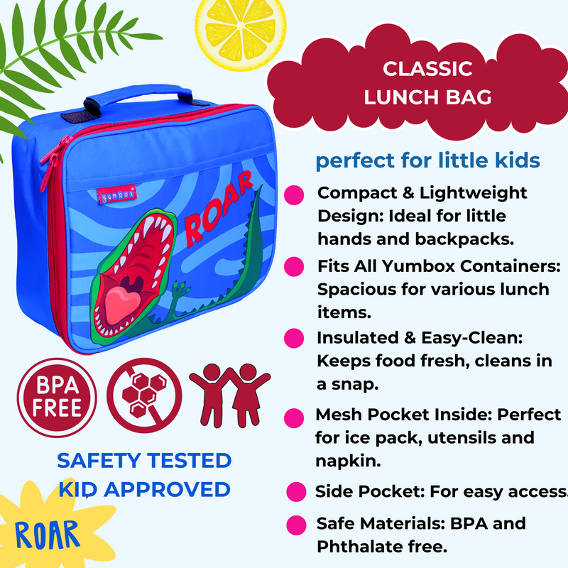 Classic Lunch Bag & Sandwich Bag Set - Dinosaur - Insulated Lunch Bag for Kids