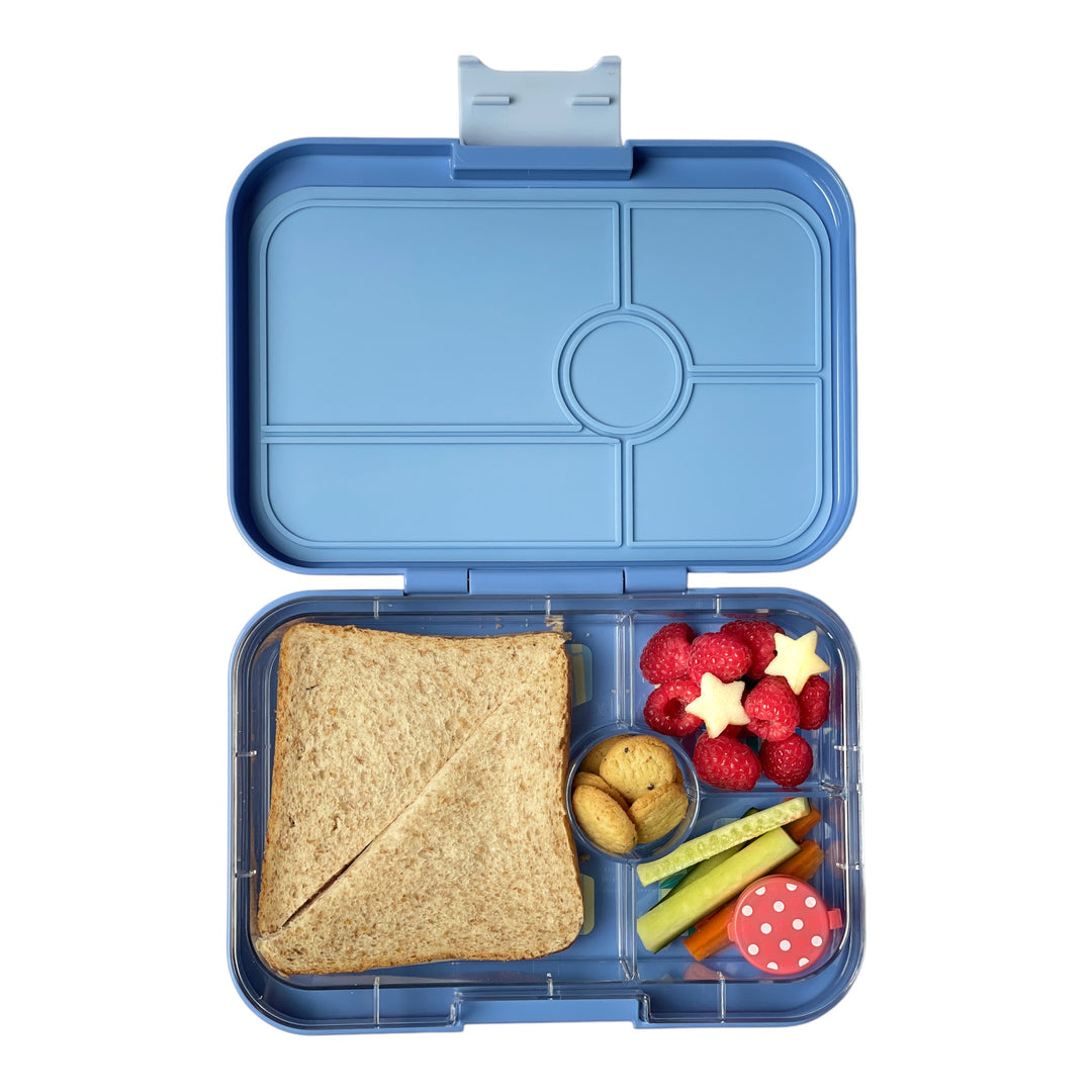 Leakproof Yumbox Tapas Bento Lunch Box - 4 Compartment - Hazy Blue with Panther Tray