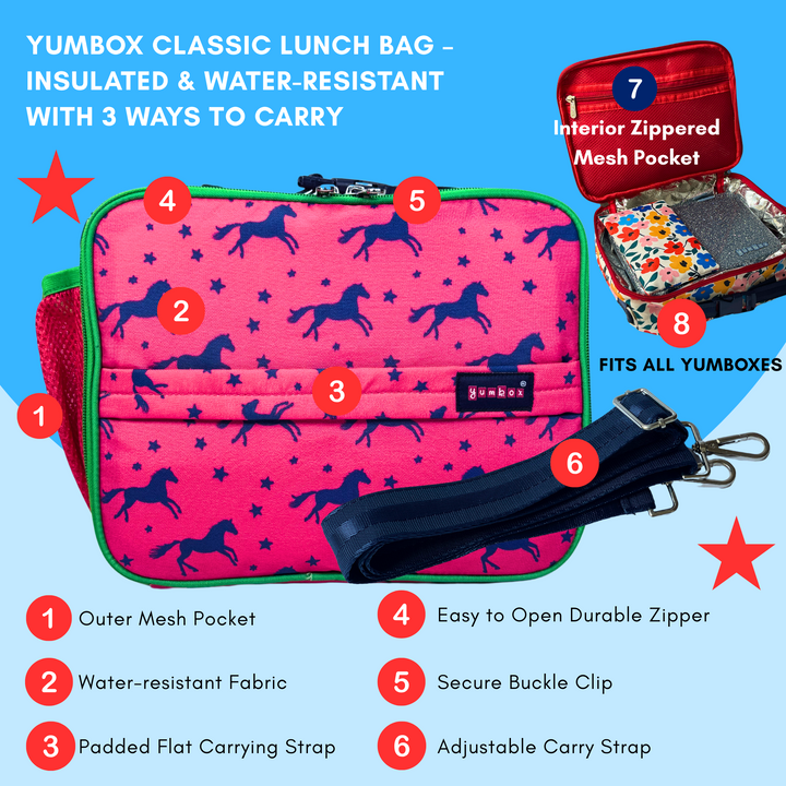 3 Ways to Carry - Yumbox Classic Lunch Bag – Insulated Equestrian-Inspired Tote