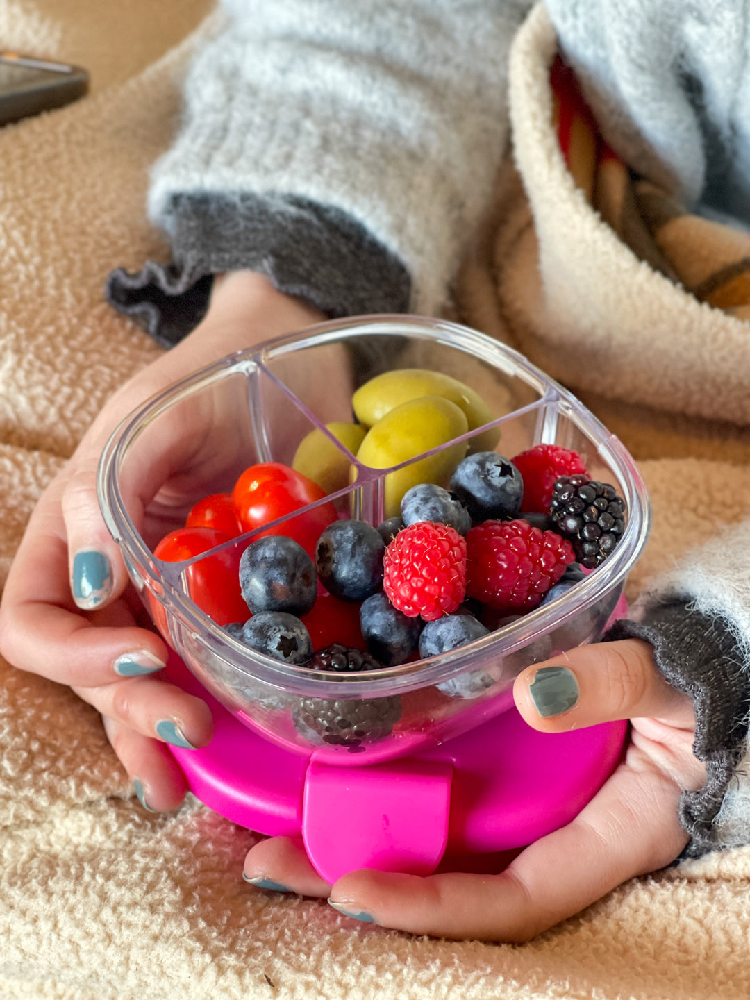 3 Compartment Leakproof Snack Bowl - Raspberry Pink