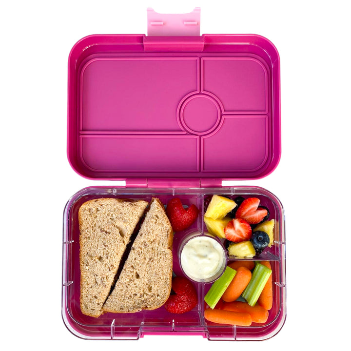 Leakproof Yumbox Tapas Bento Lunch Box - 4 Compartment - Malibu Purple with Rainbow Tray