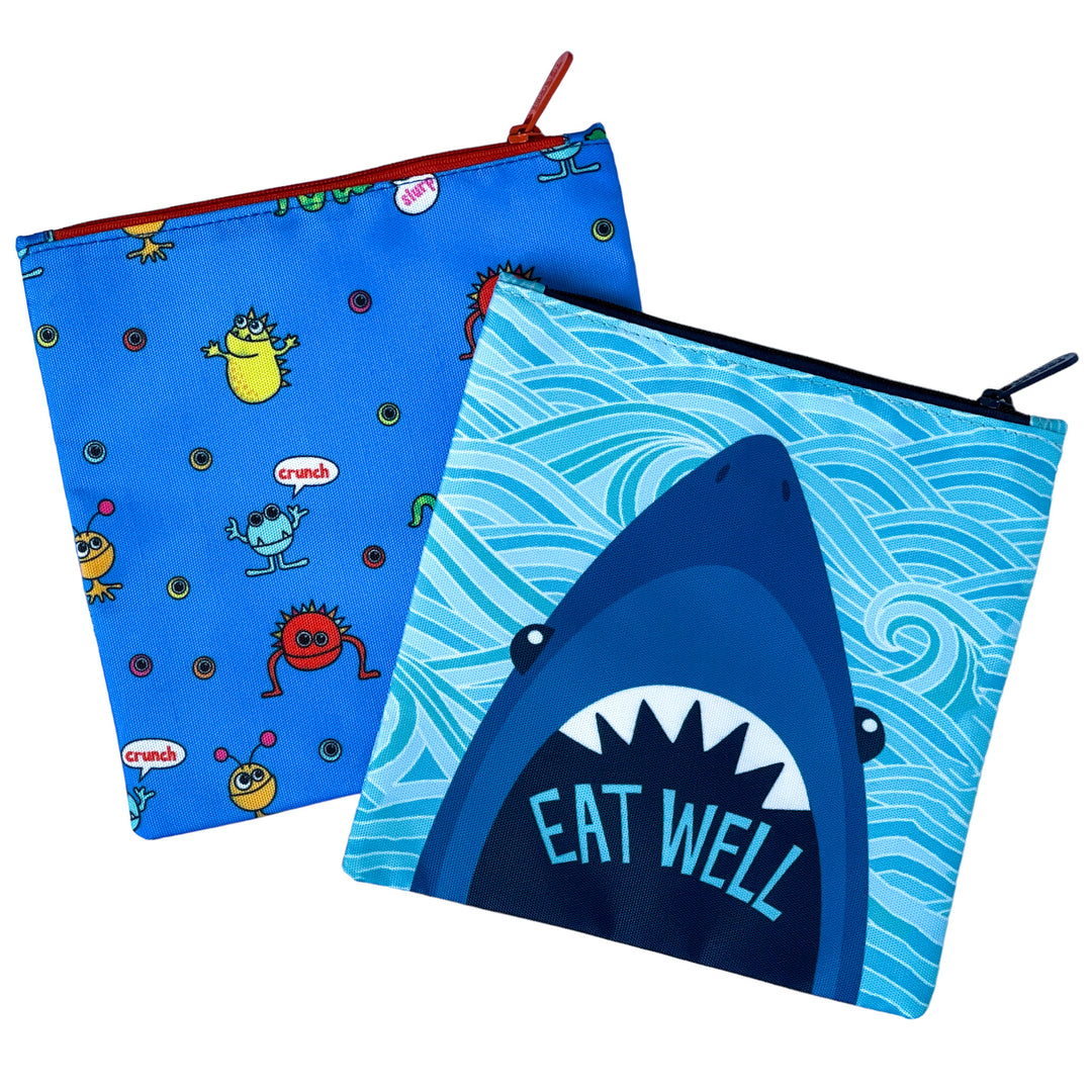 Reusable Sandwich Bag - Set of 2 -Pacific Shark & Funny Monsters