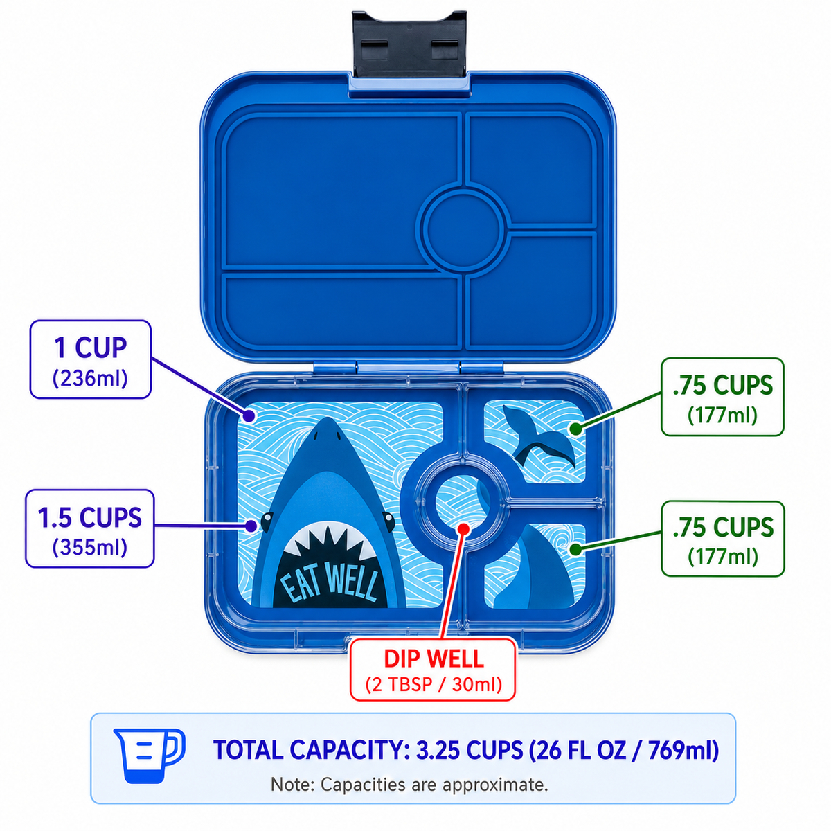 Tapas Large Leakproof Bento Lunch Box 4 Compartments ·  Monte Carlo Blue Shark