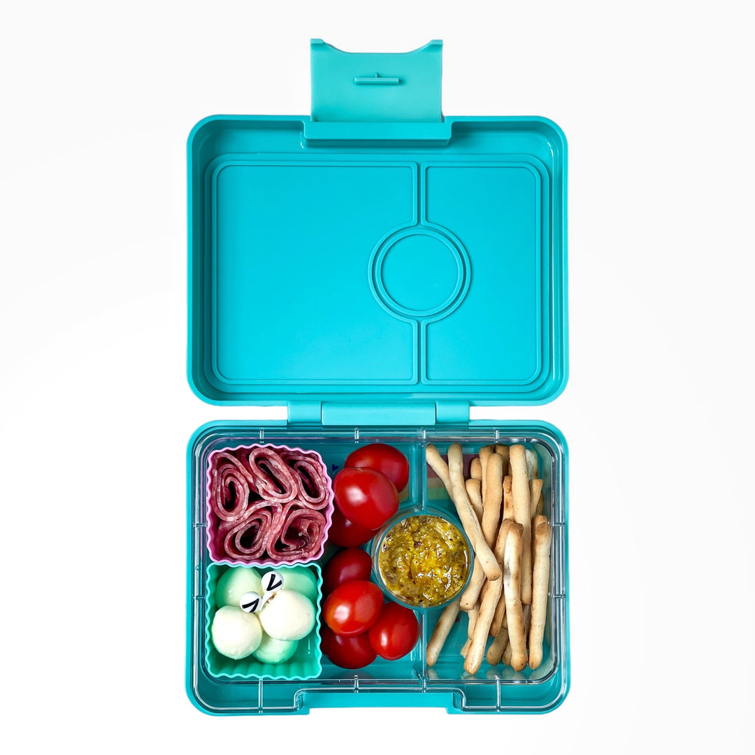  Yumbox Snack Box; 3-Compartment, Leakproof Design; Ideal for  Kids Snacks and Sides; Easy-Open Latch; BPA-Free; Compact & Lightweight;  Tropical Aqua with Rainbow Tray: Home & Kitchen