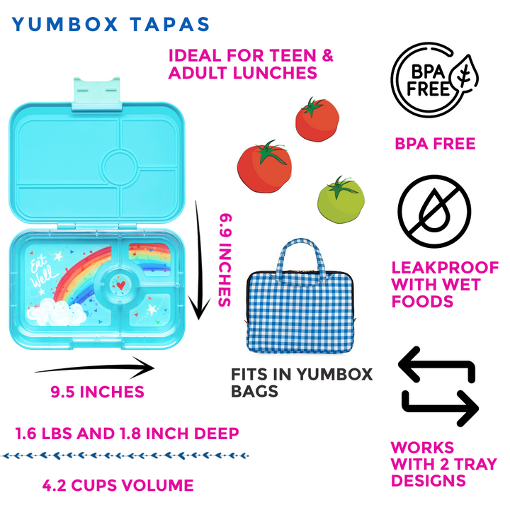 Leakproof Yumbox Tapas Antibes Blue - 4 Compartment -Rainbow- Largest Size Bento