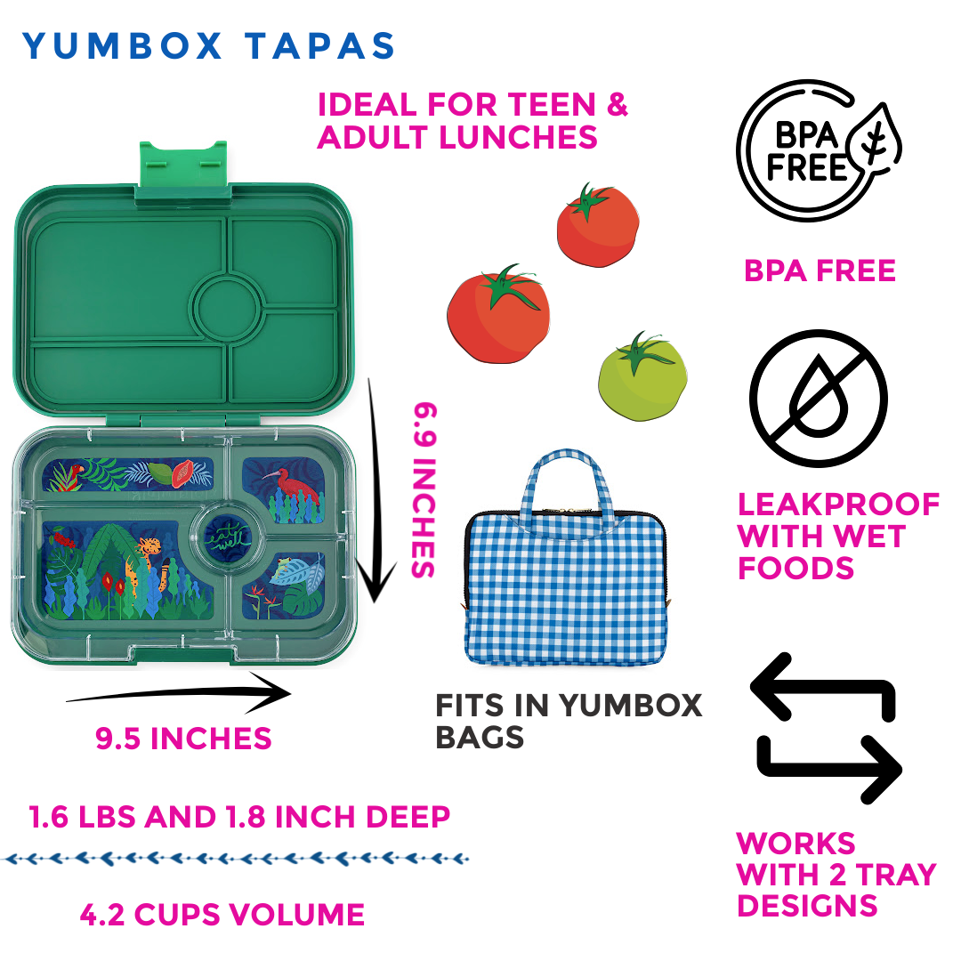 Leakproof - Yumbox Tapas Palm Green - 5 Compartment - Jungle Tray - Largest Bento