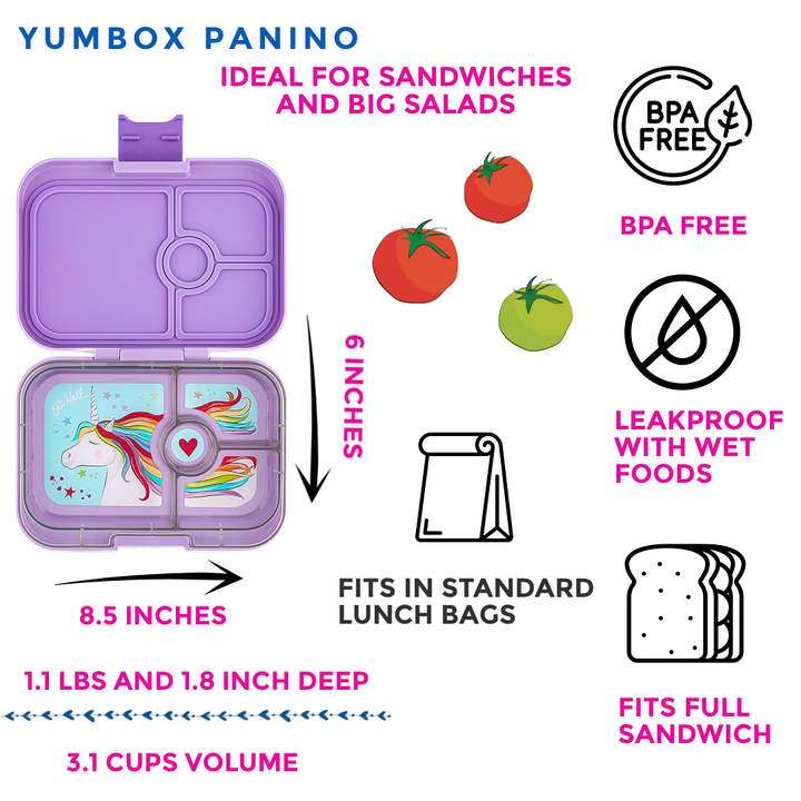 Leakproof Sandwich Friendly Bento Box - Yumbox Lavande Purple (Unicorn)