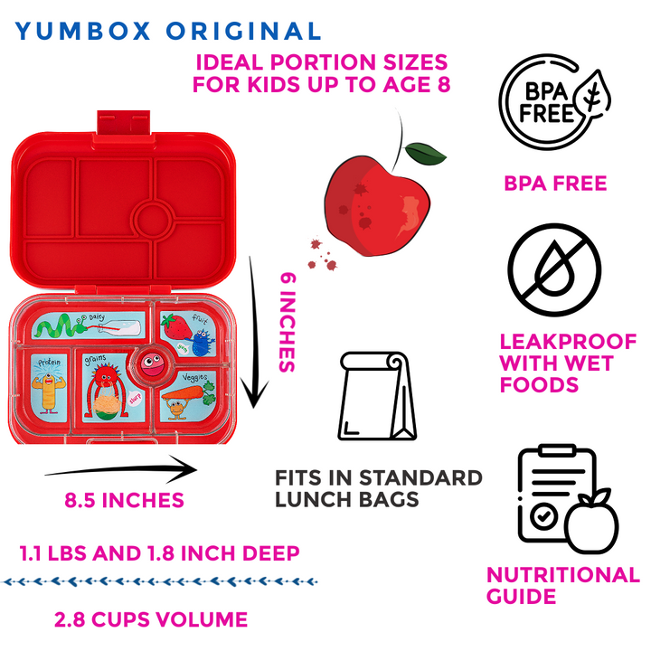 Leakproof Bento Box for Kids - Yumbox Original Wow Red (Funny Monsters)