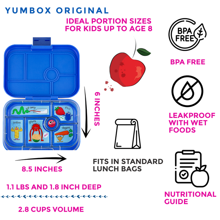 Leakproof Bento Box for Kids - Yumbox Original Surf Blue  (Funny Monsters)