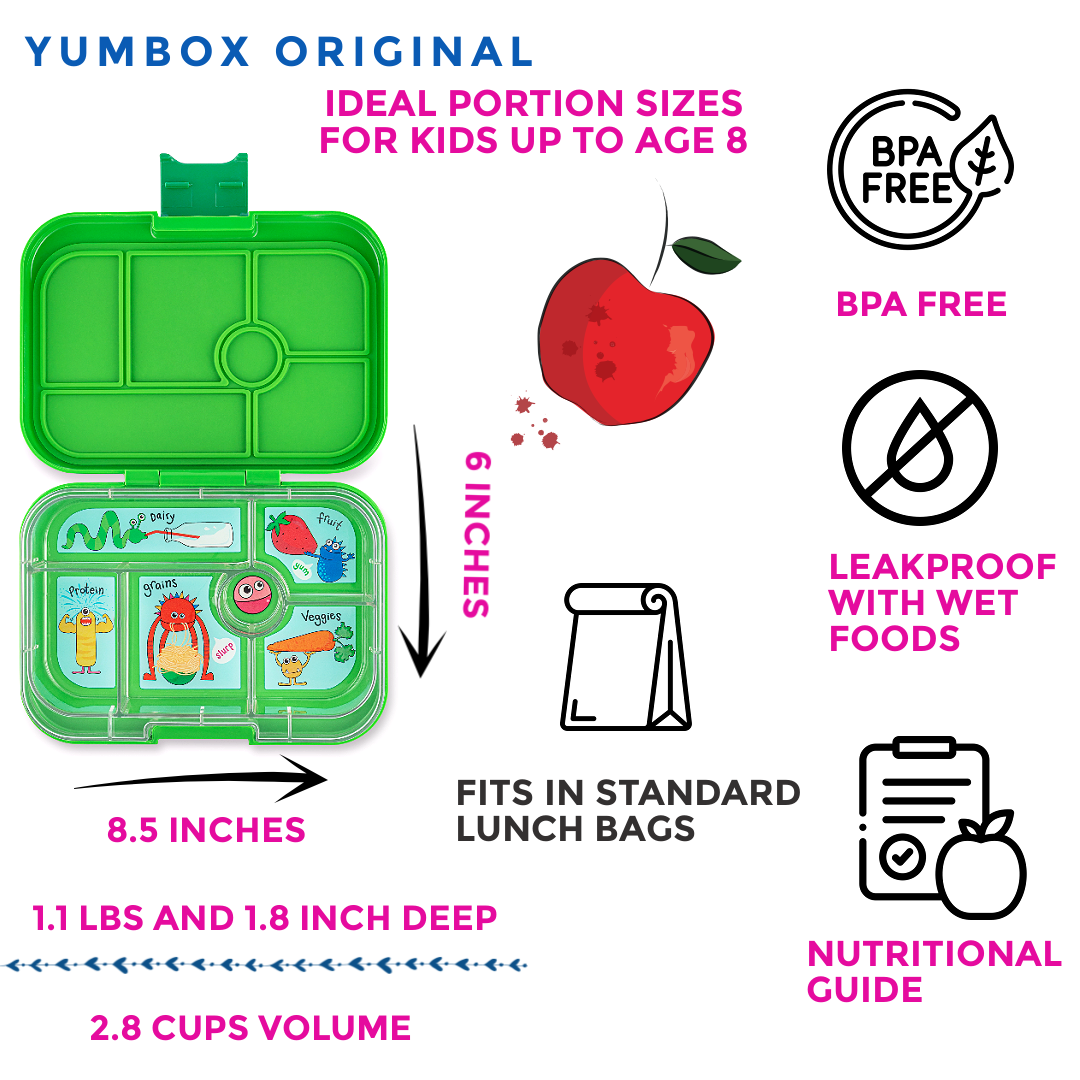 Leakproof Bento Box for Kids - Yumbox Original Jurassic Green  (Funny Monsters)