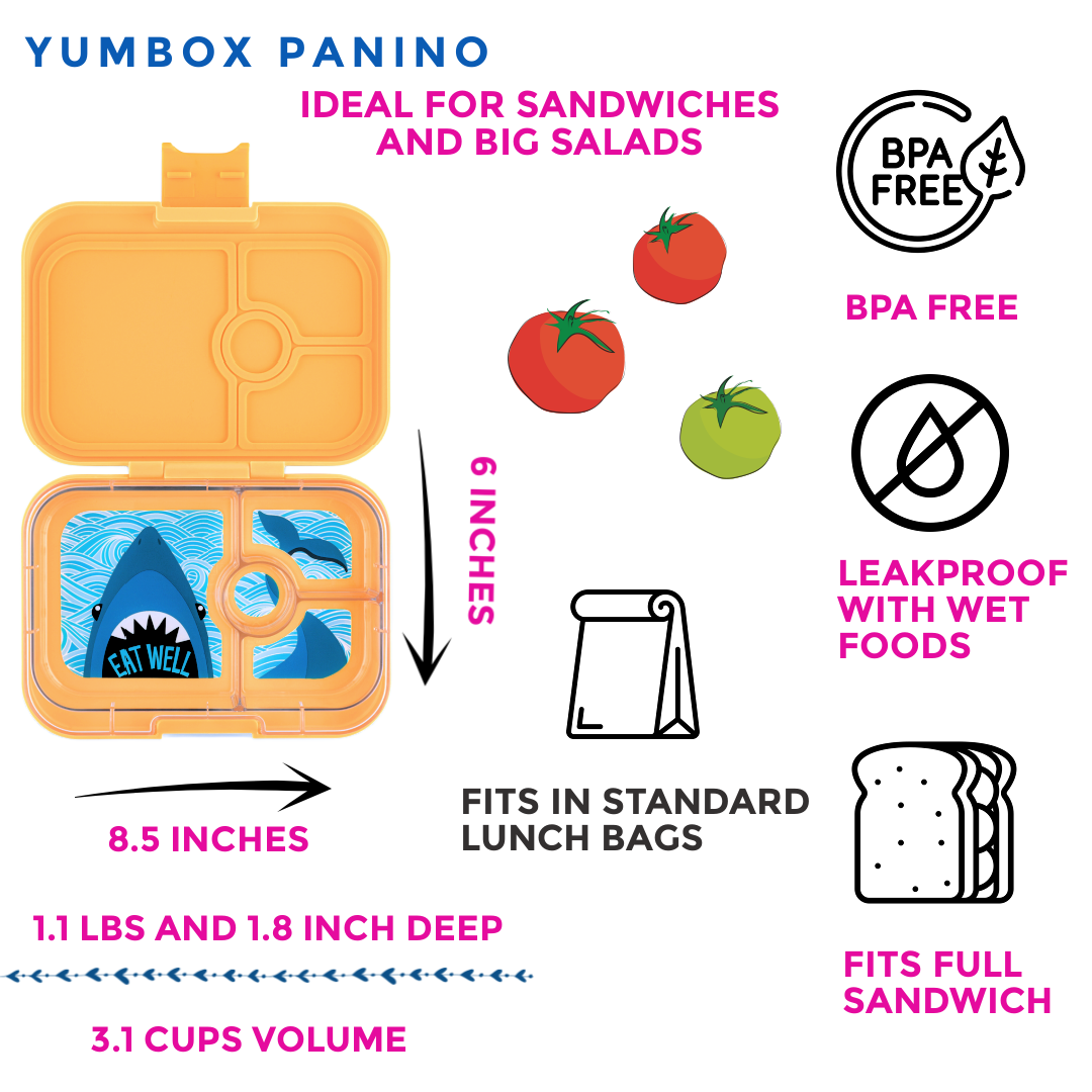 Leakproof Bento Box for Sandwiches - Yumbox Yoyo Yellow (Shark Tray)