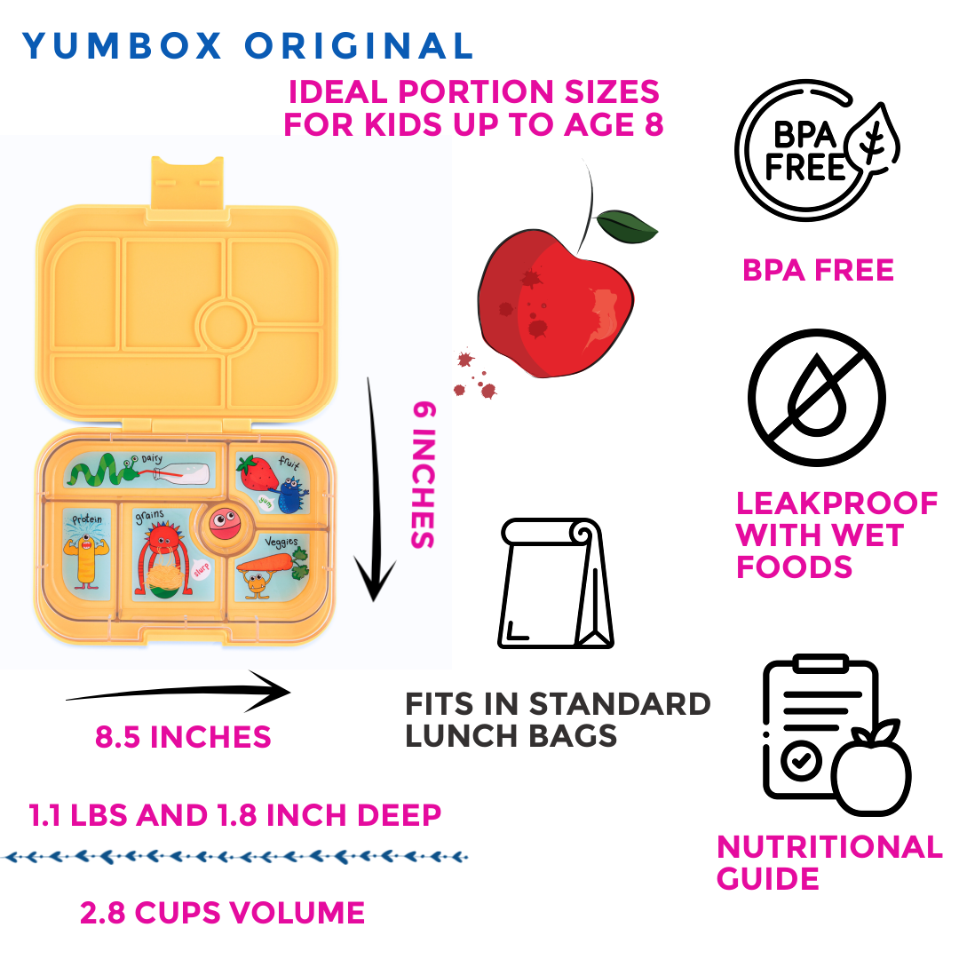 Leakproof Bento Box for Kids - Yumbox Original Yoyo Yellow  (Funny Monsters)