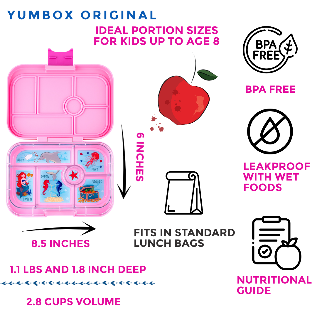 Leakproof Bento Lunch Box for Kids - Yumbox Power Pink (Mermaid)