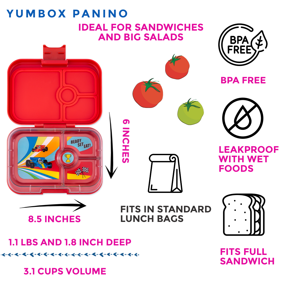 Leakproof Sandwich Friendly Bento Box - Yumbox Roar Red