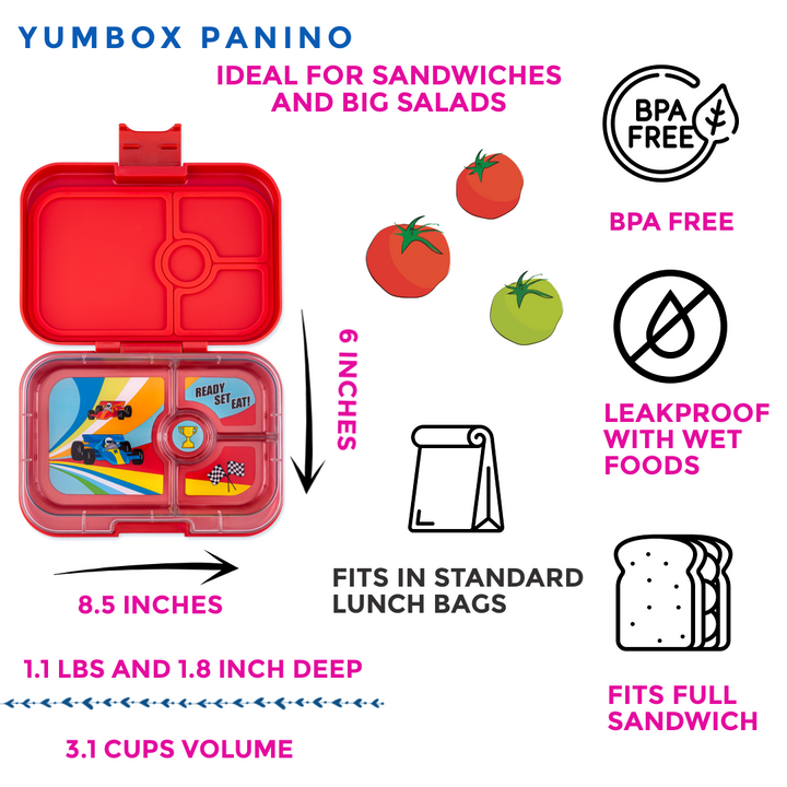 Leakproof Sandwich Friendly Bento Box - Yumbox Roar Red