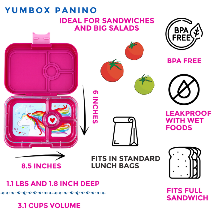 Leakproof Sandwich Friendly Bento Box - Yumbox Malibu Purple (Unicorn)