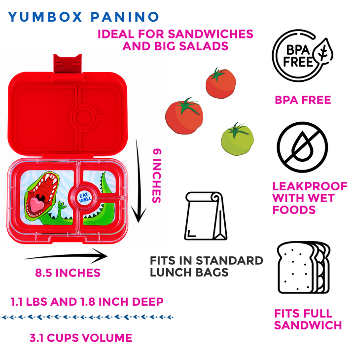 Leakproof Sandwich Friendly Bento Box - Wow Red (Dinosaur)