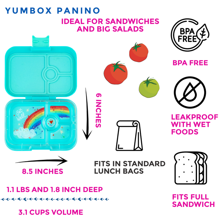 Leakproof Sandwich Friendly Bento Box - Yumbox Misty Aqua