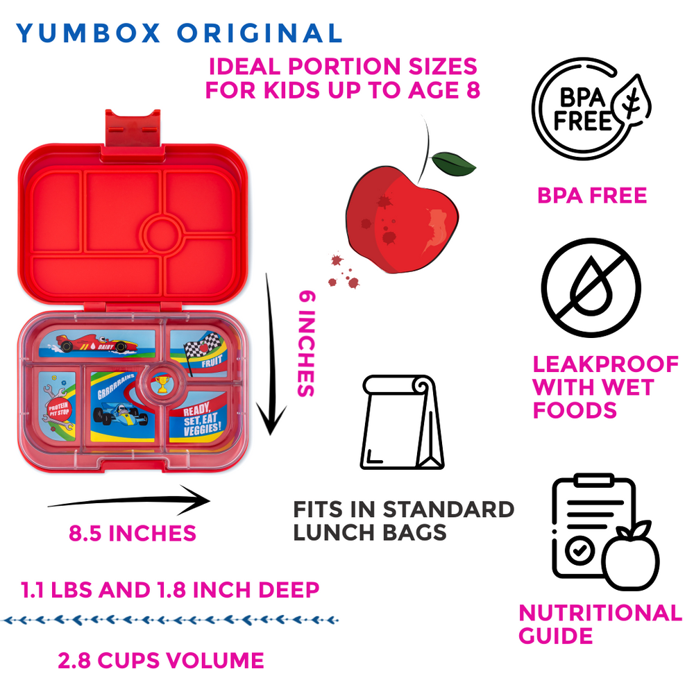 Yumbox Leakproof Kids Snack Box - 3-Compartment Bento Design in Sky Blue  with Rainbow Tray (6.7x5.1x1.8 inches, 12 oz)
