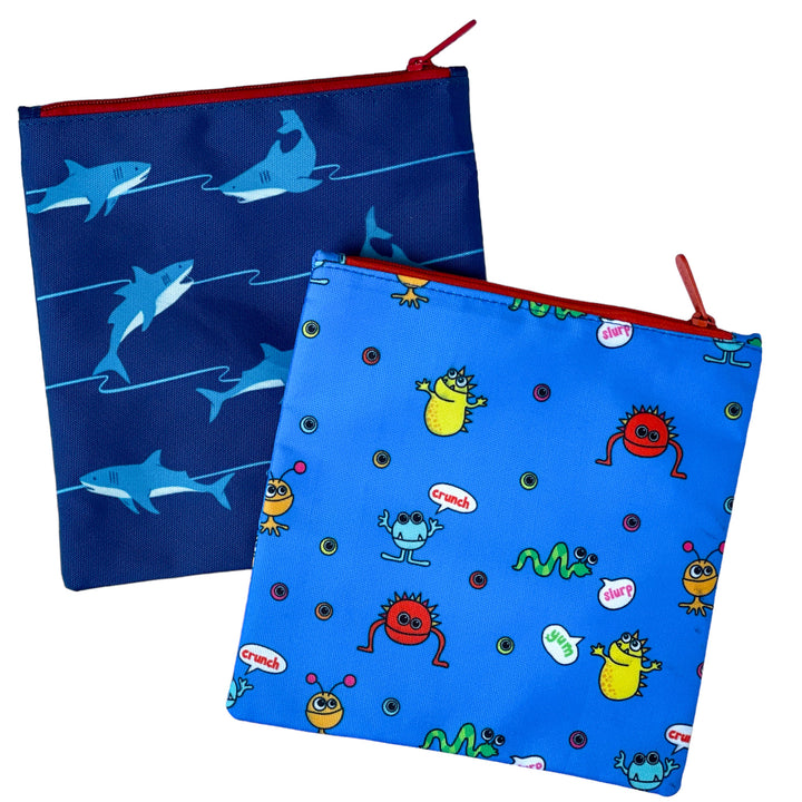 Reusable Sandwich Bag - Set of 2 - Atlantic Sharks & Funny Monsters