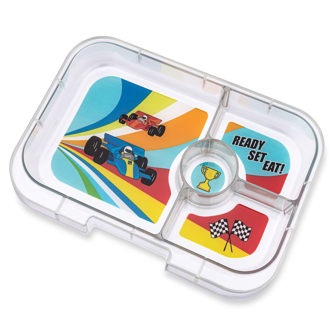 Yumbox Leakproof Snack box container: 3-Compartment Kids Bento; Easy Latch;  2 Cups; 6.7x5.1x1.8; Small bento box for kids; Monte Carlo Navy with Clear