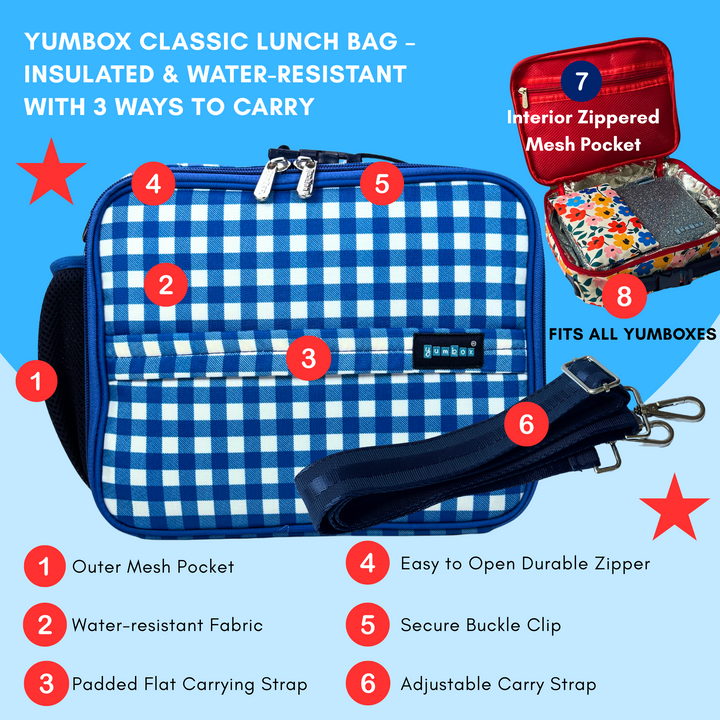Yumbox Insulated Lunch Bag – Water-Resistant, 3-Way Carry, Fits Bento Boxes and Ice Packs (Vichy Gingham)