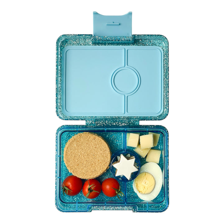 Yumbox Snack Box in Glitter Blue packed with healthy snack food