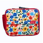 Floral-patterned lunch bag with a visible brand logo on a white background