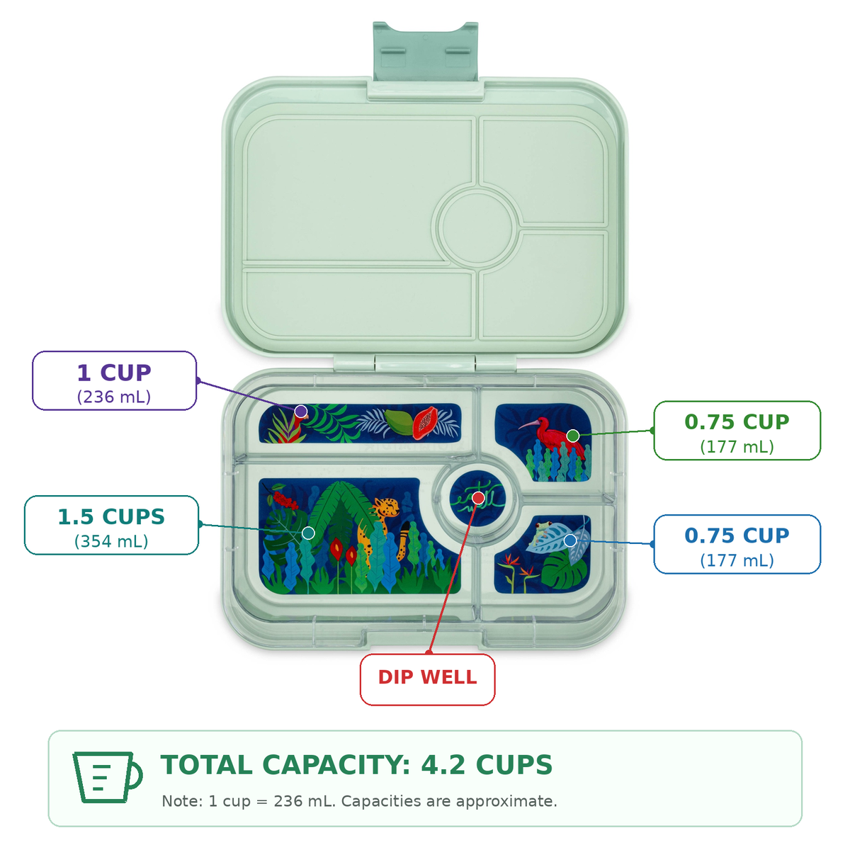 Tapas Large Leakproof Bento Lunch Box 5 Compartments · Pistachio Green Jungle