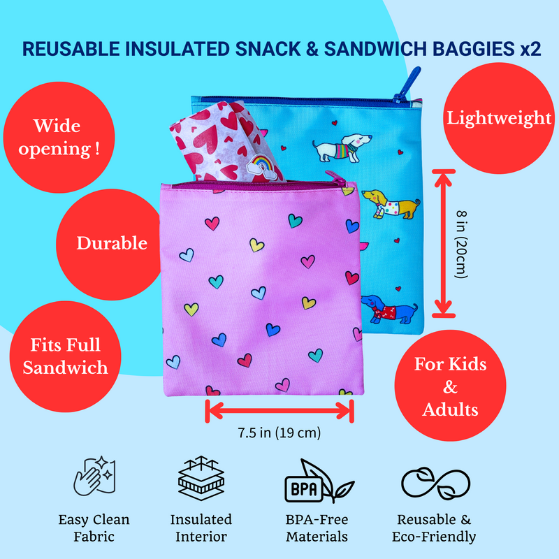 Reusable Leakproof Sandwich Bags for Packed Lunches - Set of 2