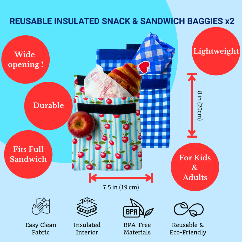 Reusable Leakproof Sandwich Bags for Packed Lunches - Set of 2