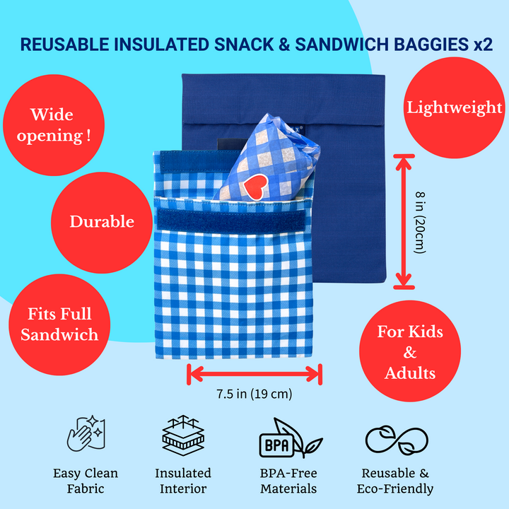Reusable Sandwich Bag - Set of 2 - Navy & Vichy Pochettes