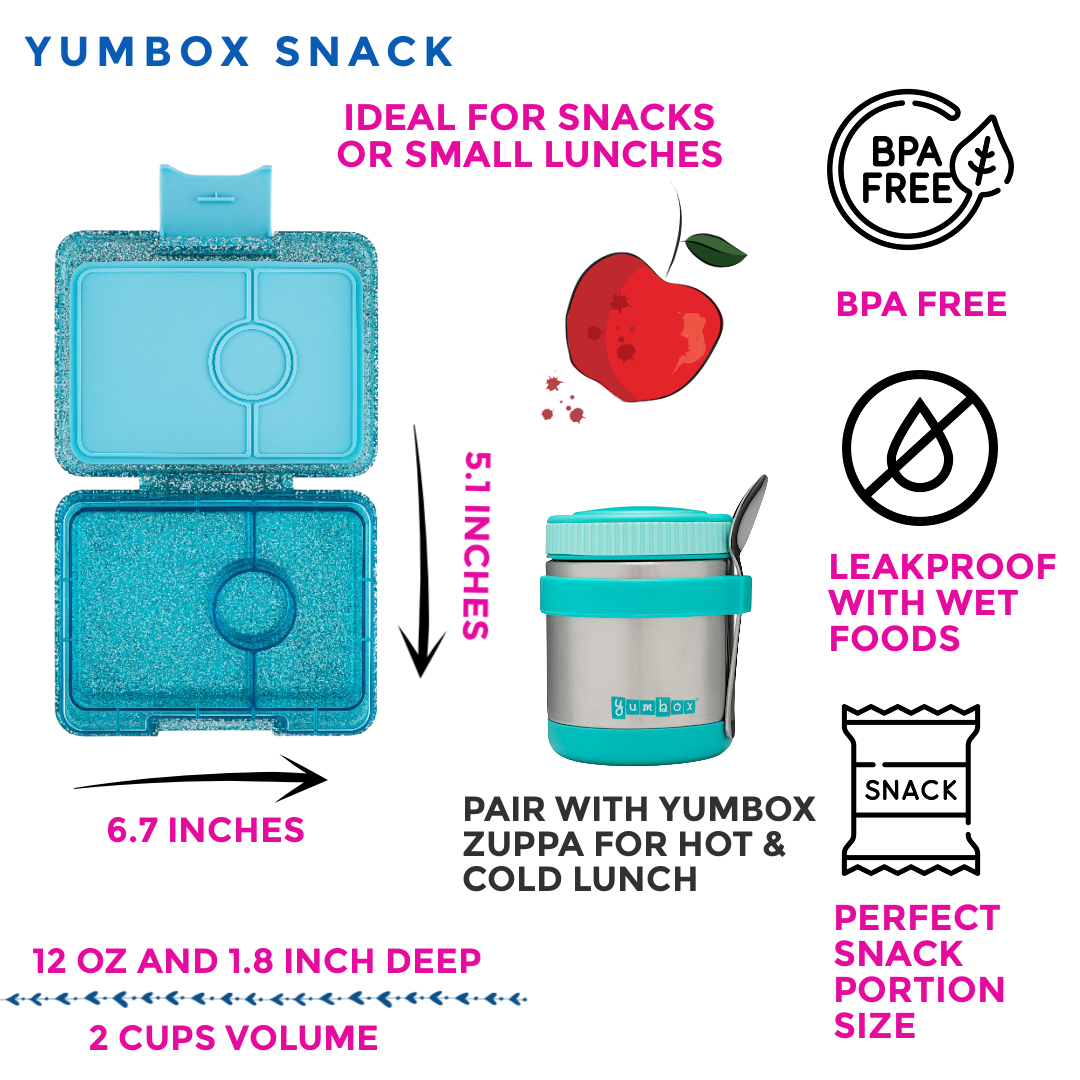 Snack Size Small Bento Lunch Box Twinkle Teal Glitter